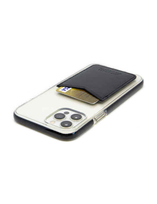 Porte-cartes smartphone en cuir noir personnalisé