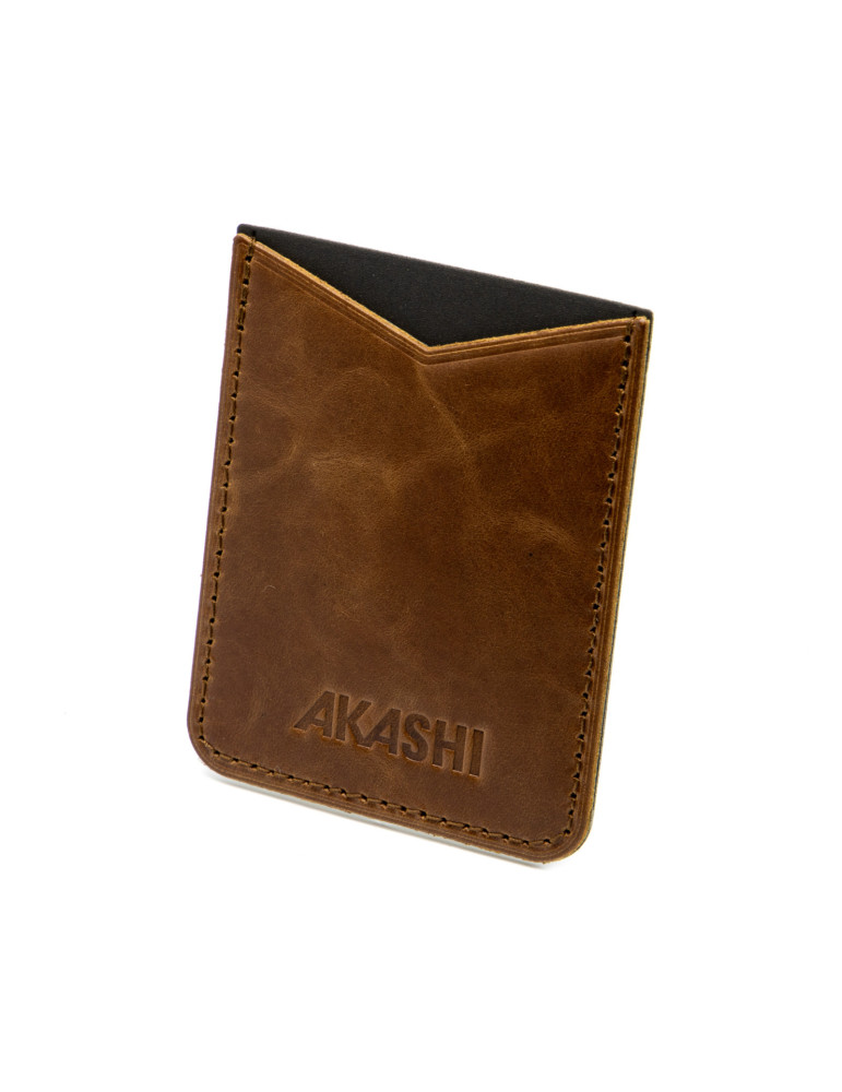 Porte-cartes smartphone en cuir marron foncé personnalisé