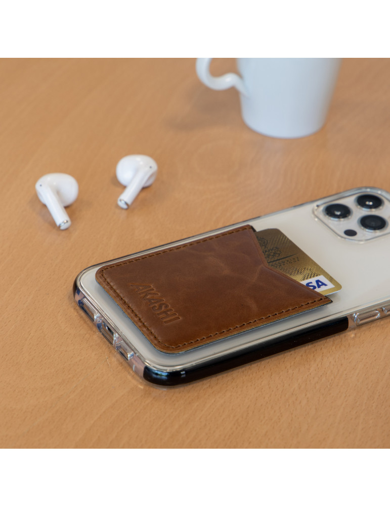 Porte-cartes smartphone en cuir marron foncé personnalisé