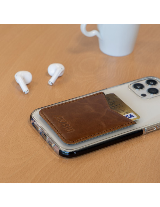 Porte-cartes smartphone en cuir marron foncé personnalisé