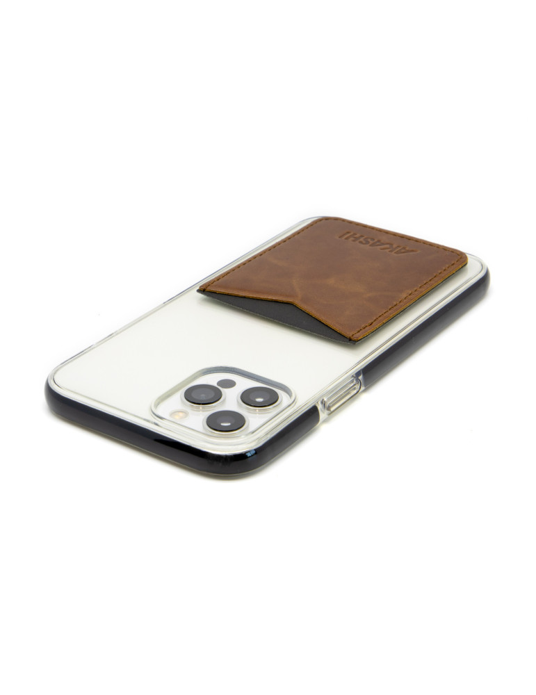 Porte-cartes smartphone en cuir marron foncé personnalisé
