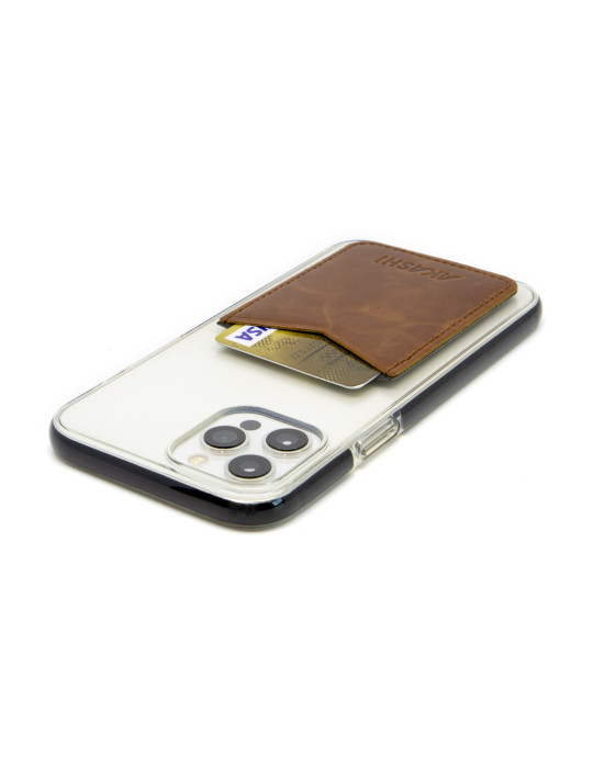 Porte-cartes smartphone en cuir marron foncé personnalisé