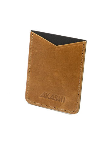 Porte-cartes smartphone cuir marron clair personnalisé