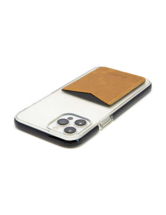 Porte-cartes smartphone cuir marron clair personnalisé