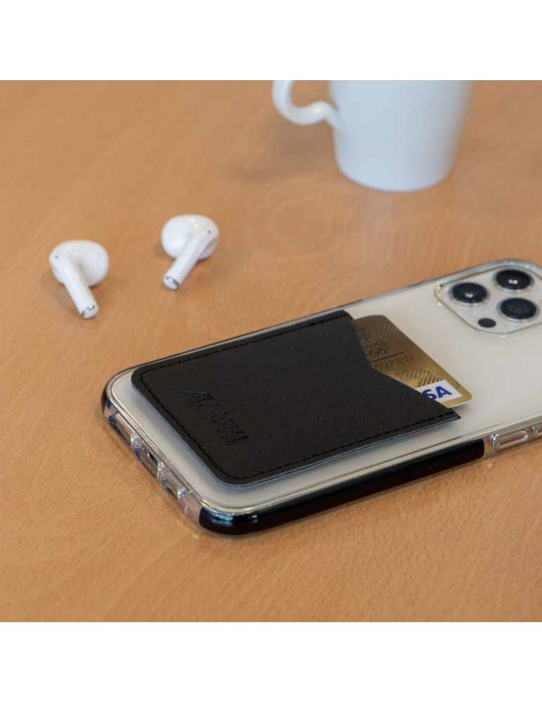 Porte-cartes smartphone en simili-cuir noir grainé