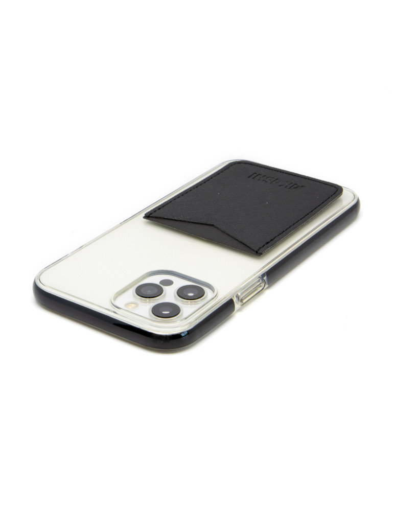 Porte-cartes smartphone en simili-cuir noir grainé
