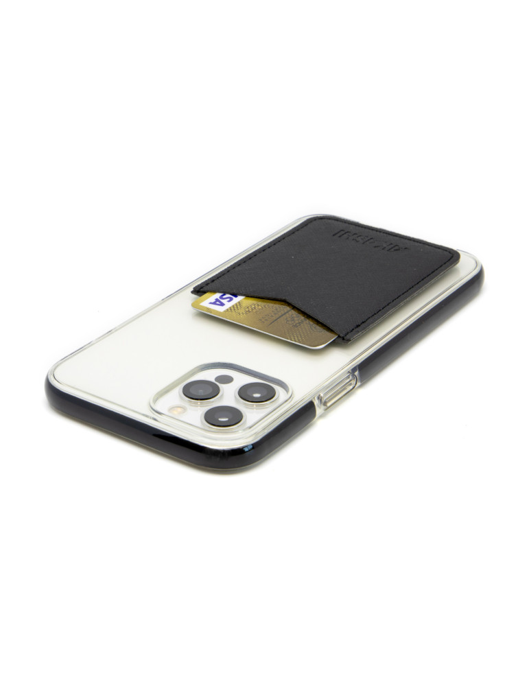 Porte-cartes smartphone en simili-cuir noir grainé