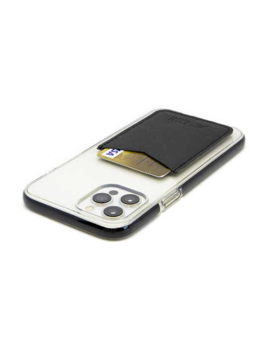 Porte-cartes smartphone en simili-cuir noir grainé