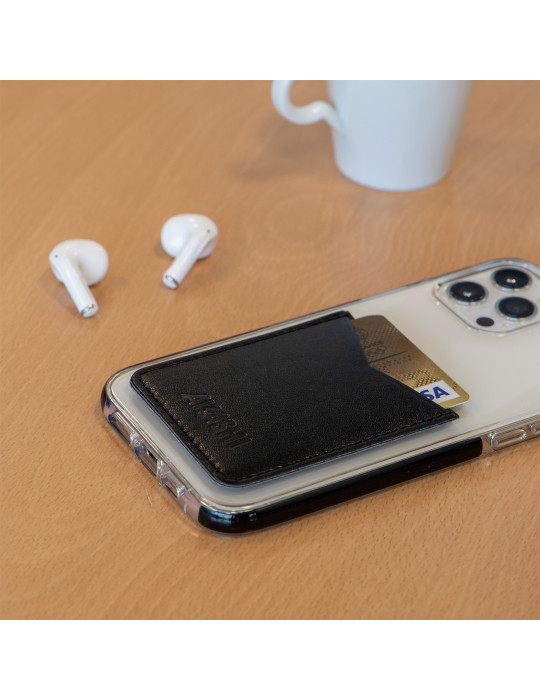 Porte-cartes smartphone en simili-cuir lisse noir