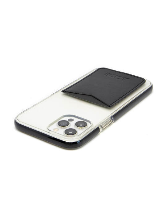 Porte-cartes smartphone en simili-cuir lisse noir