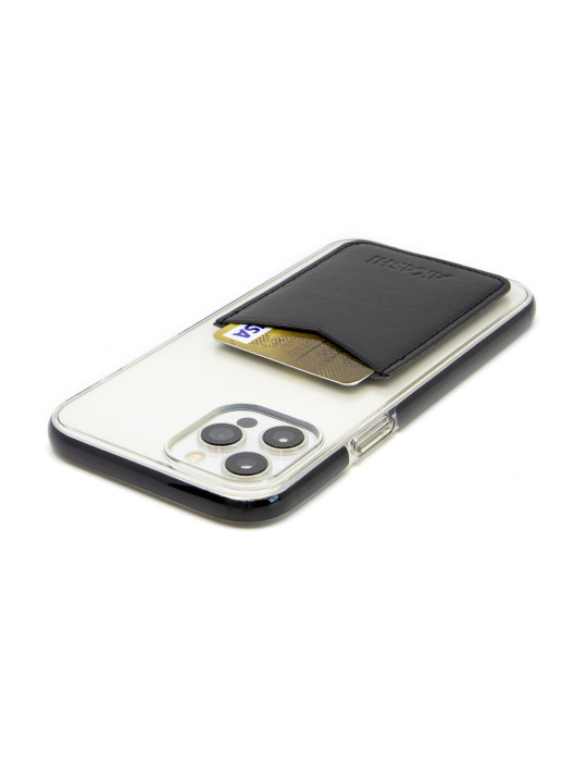 Porte-cartes smartphone en simili-cuir lisse noir