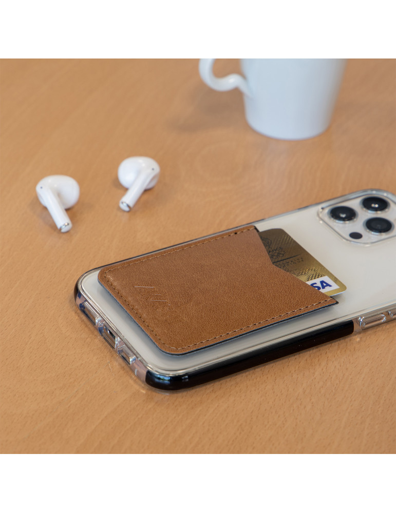 Porte-cartes smartphone en simili-cuir marron