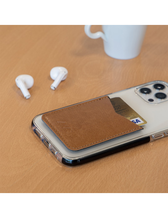 Porte-cartes smartphone en simili-cuir marron
