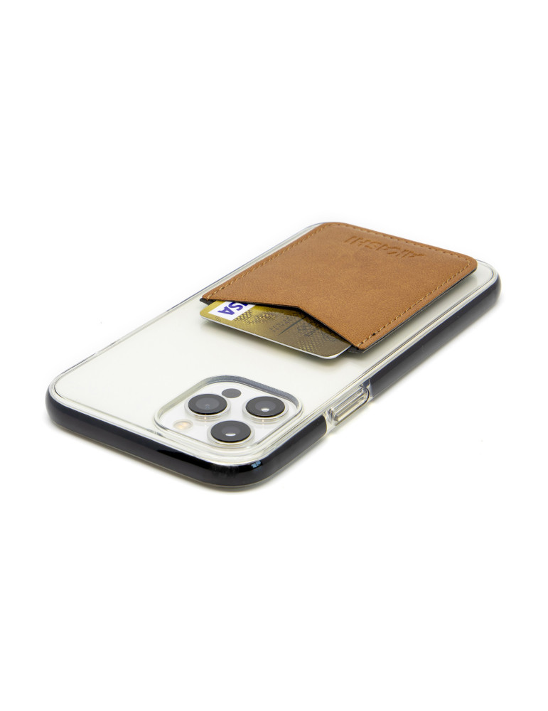 Porte-cartes smartphone en simili-cuir marron
