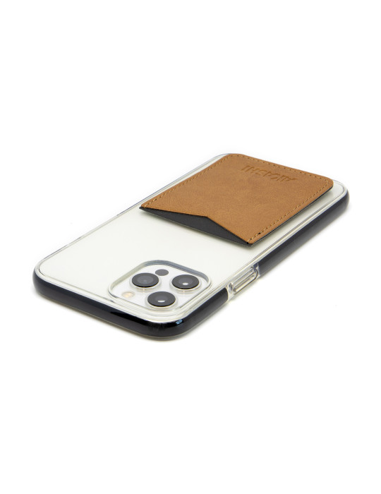 Porte-cartes smartphone en simili-cuir marron