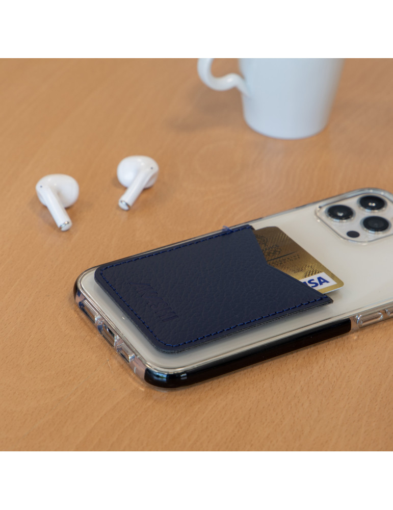 Porte-cartes smartphone en cuir recyclé bleu marine