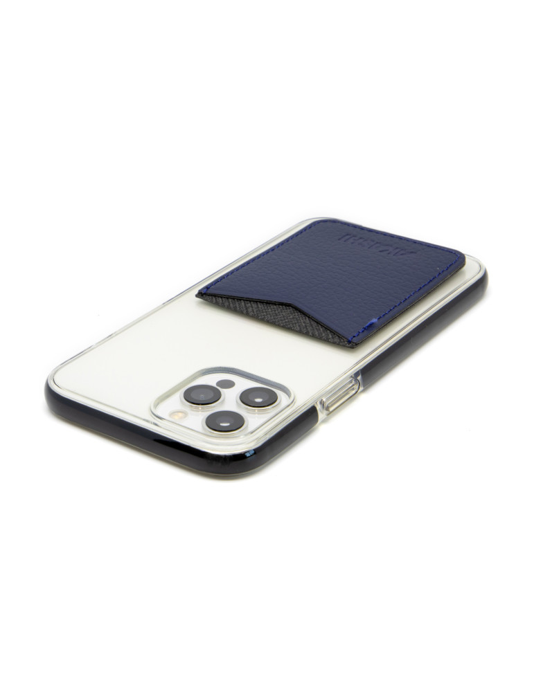 Porte-cartes smartphone en cuir recyclé bleu marine
