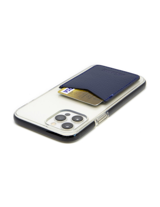 Porte-cartes smartphone en cuir recyclé bleu marine