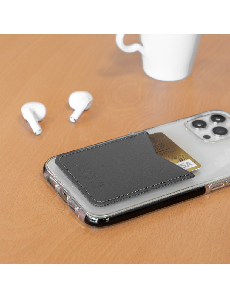 Porte-cartes smartphone en cuir recyclé gris personnalisé