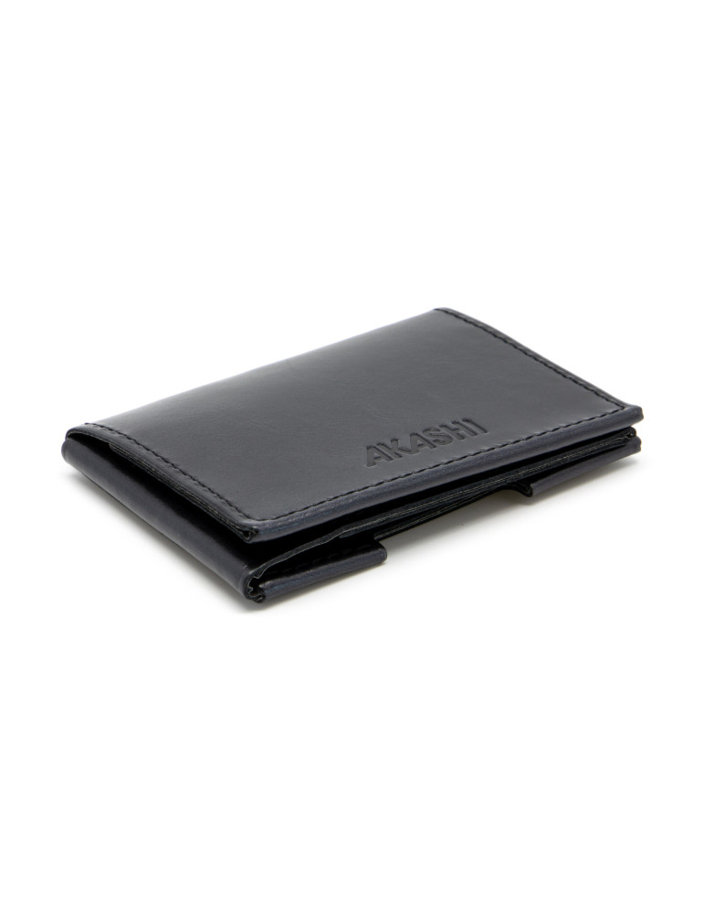 Porte-cartes folio en cuir noir personnalisé