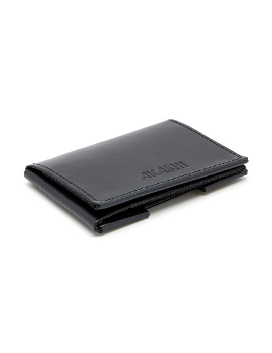Porte-cartes folio en cuir noir personnalisé