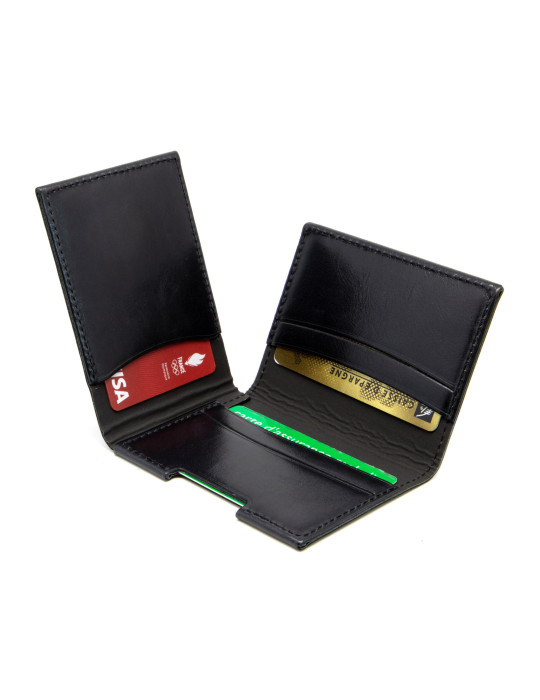 Porte-cartes folio en cuir noir personnalisé