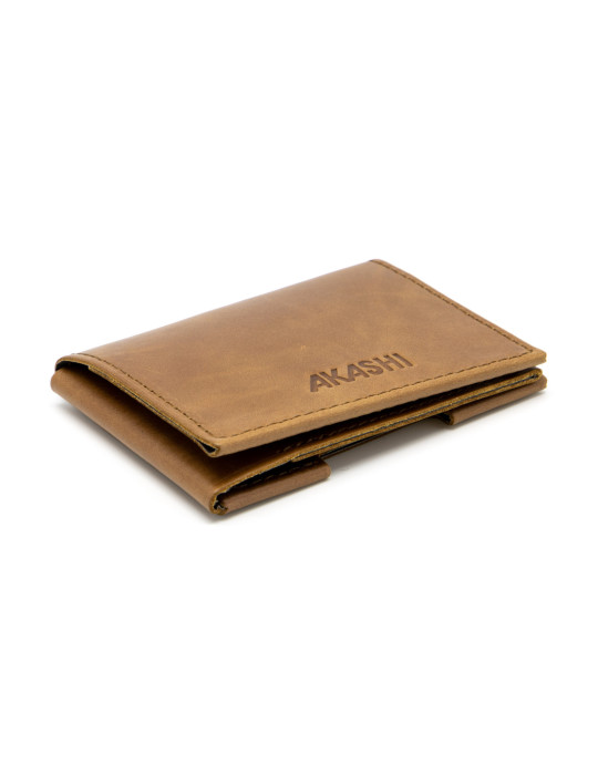 Porte-cartes cuir marron foncé à volet personnalisé