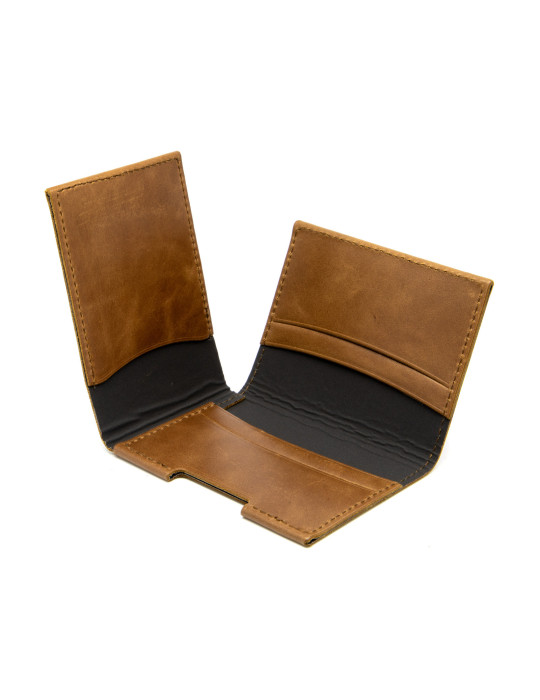 Porte-cartes cuir marron foncé à volet personnalisé
