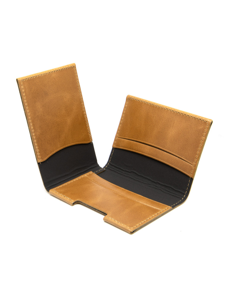 Porte-cartes en cuir marron clair personnalisé
