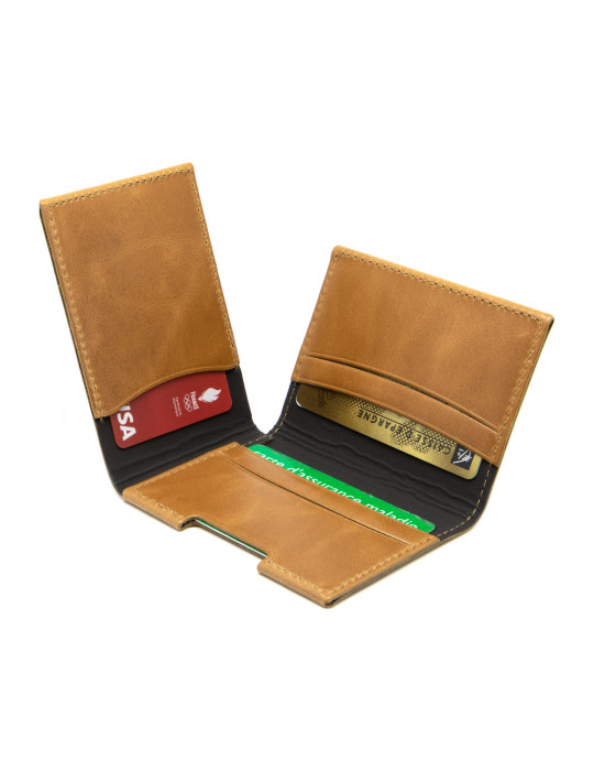 Porte-cartes en cuir marron clair personnalisé