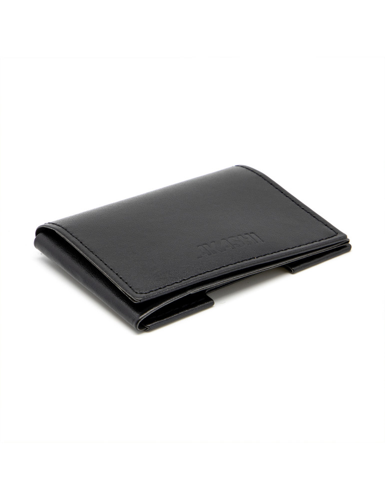 Porte-cartes en similicuir noir lisse personnalisé