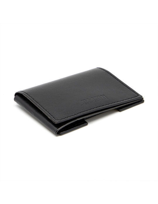 Porte-cartes en similicuir noir lisse personnalisé