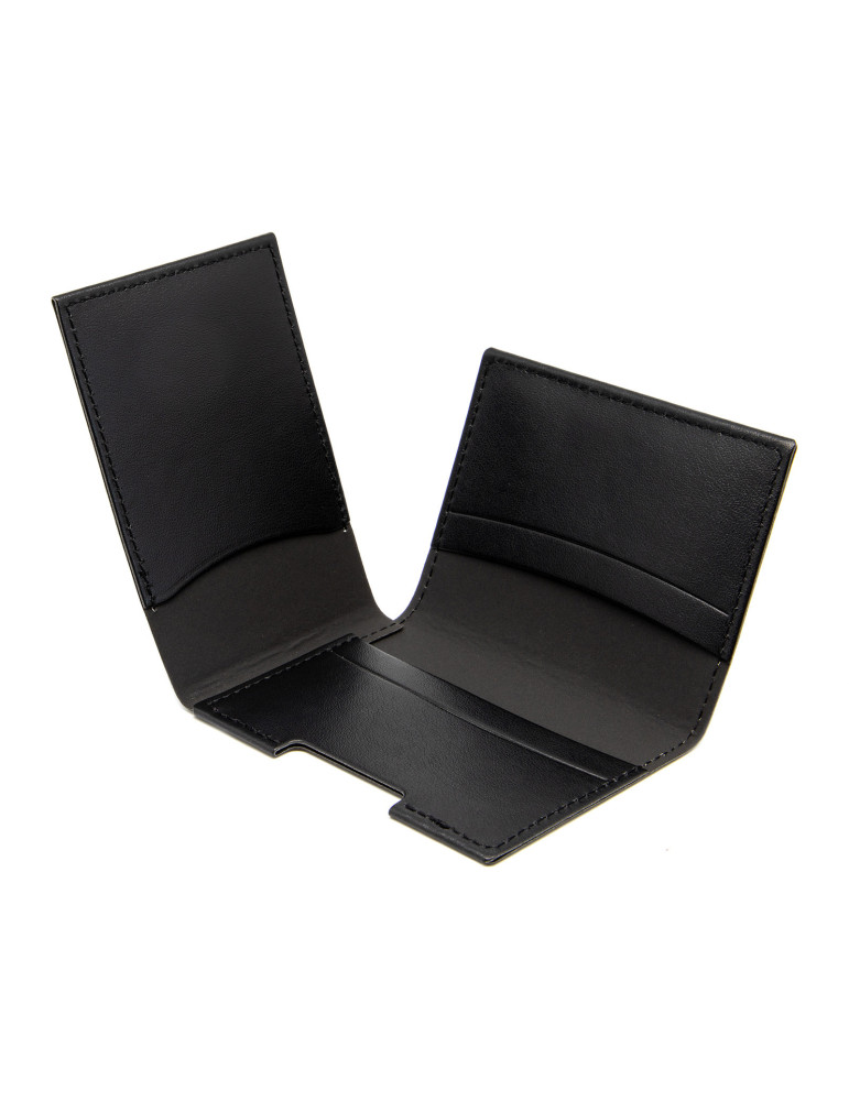 Porte-cartes en similicuir noir lisse personnalisé