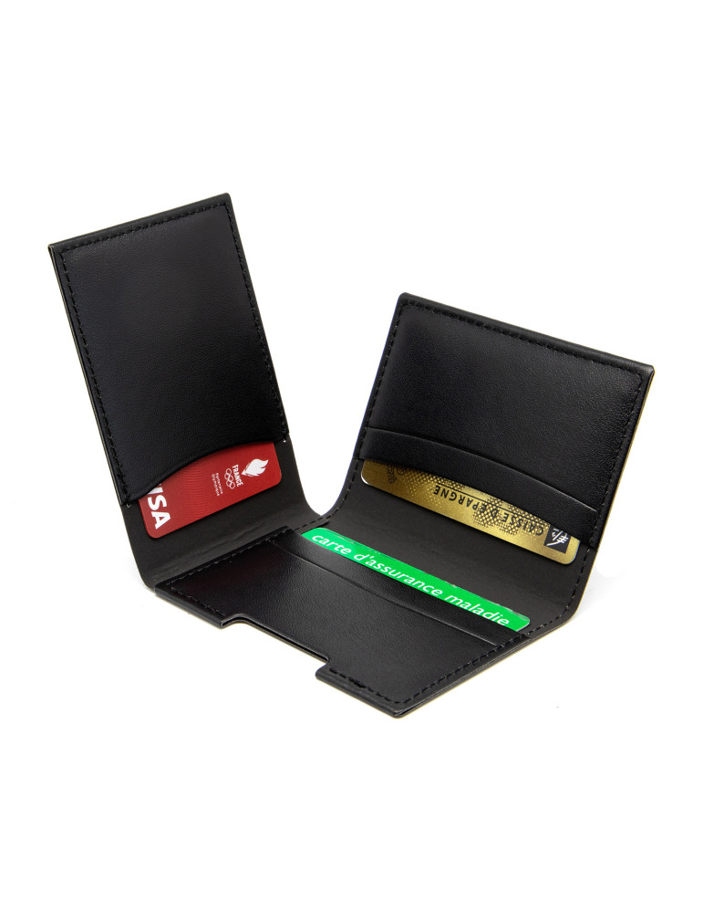 Porte-cartes en similicuir noir lisse personnalisé