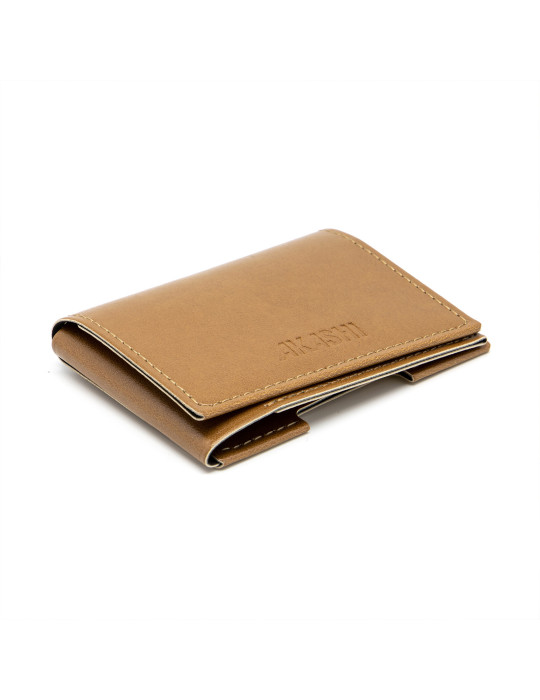 Porte-cartes similicuir marron lisse personnalisé
