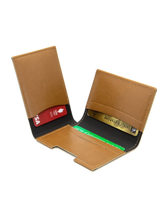 Porte-cartes similicuir marron lisse personnalisé