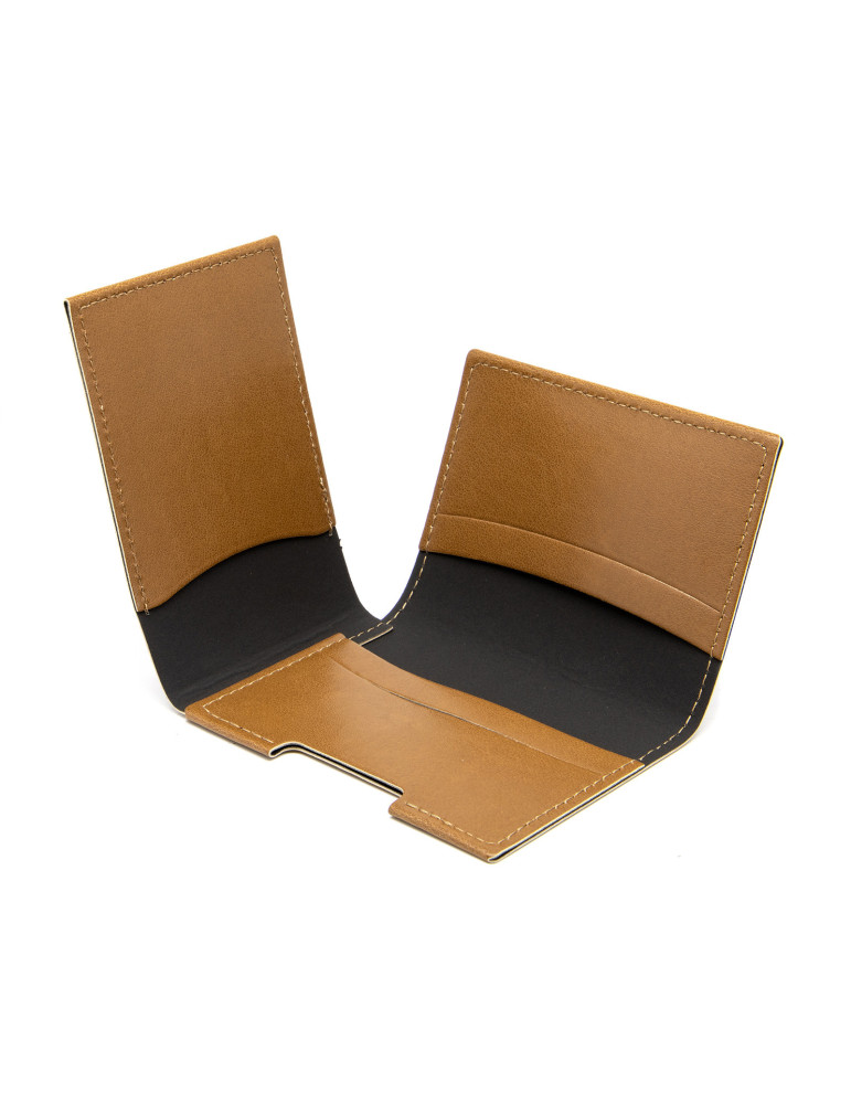 Porte-cartes similicuir marron lisse personnalisé