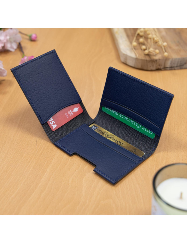 Porte-cartes en cuir recyclé bleu marine personnalisé