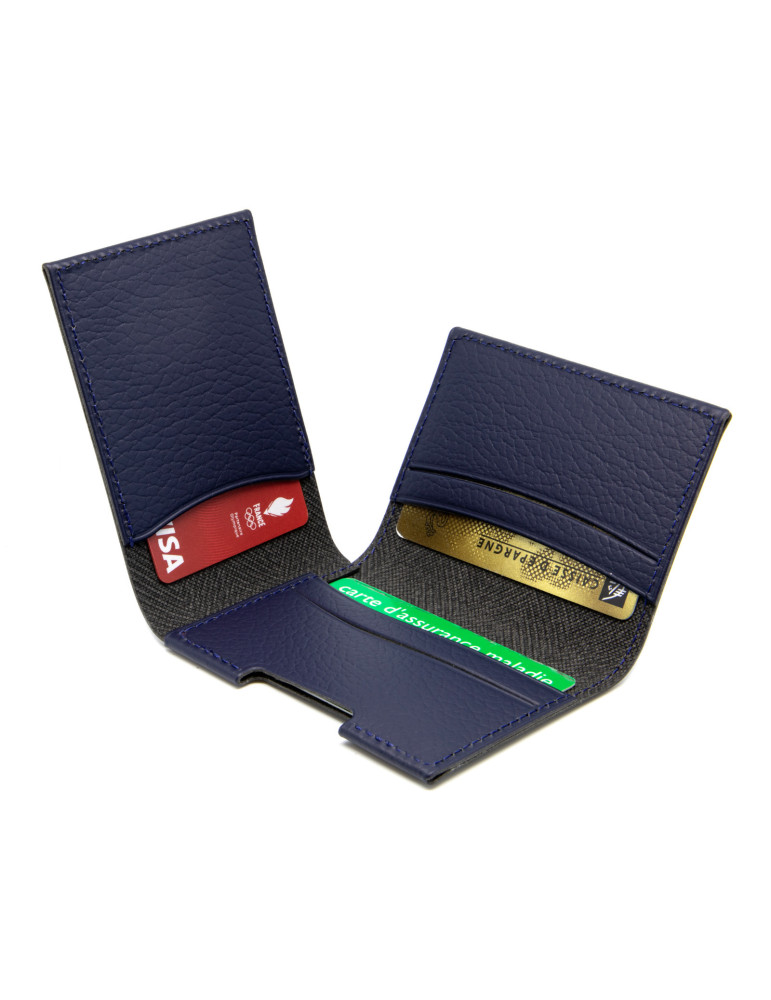 Porte-cartes en cuir recyclé bleu marine personnalisé