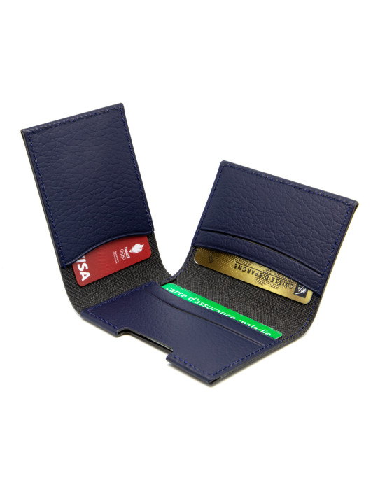 Porte-cartes en cuir recyclé bleu marine personnalisé