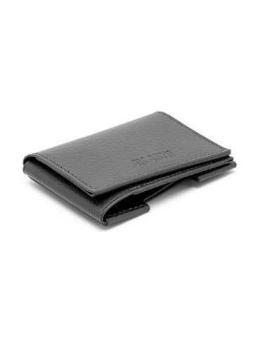 Porte-cartes à volet en cuir recyclé gris
