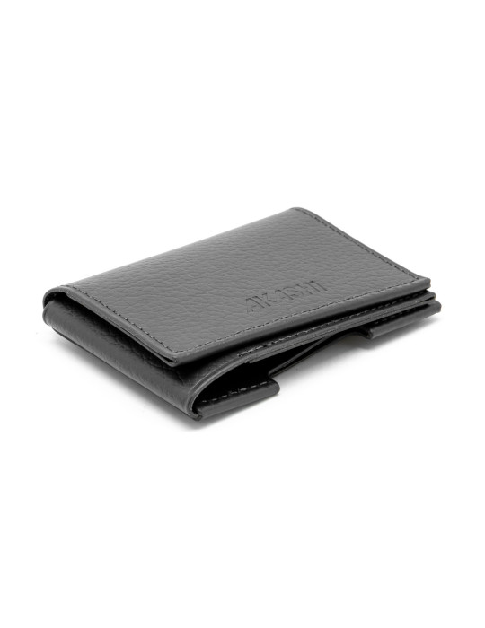 Porte-cartes à volet en cuir recyclé gris