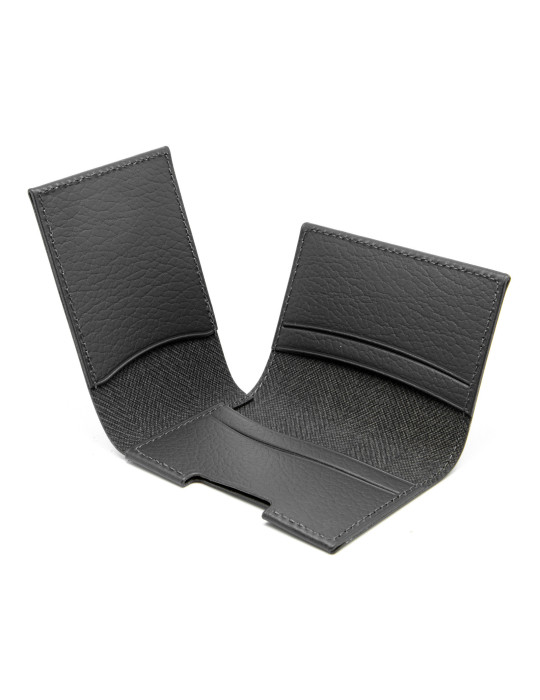 Porte-cartes à volet en cuir recyclé gris