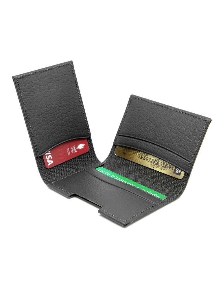 Porte-cartes à volet en cuir recyclé gris