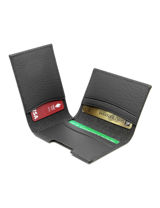 Porte-cartes à volet en cuir recyclé gris