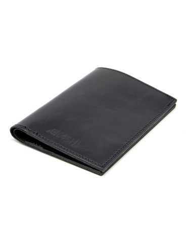 Portefeuille vertical noir en cuir véritable personnalisé