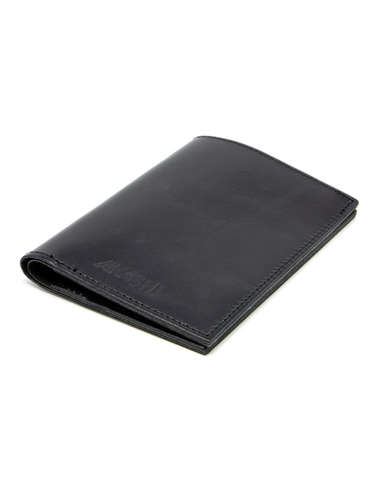 Portefeuille vertical noir en cuir véritable personnalisé