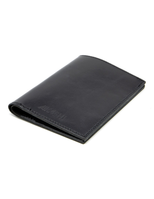 Portefeuille vertical noir en cuir véritable personnalisé