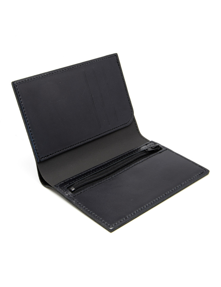 Portefeuille vertical noir en cuir véritable personnalisé