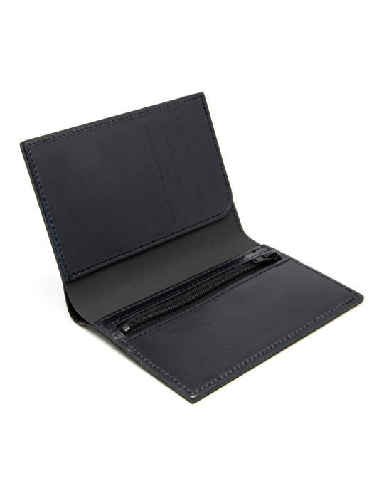 Portefeuille vertical noir en cuir véritable personnalisé